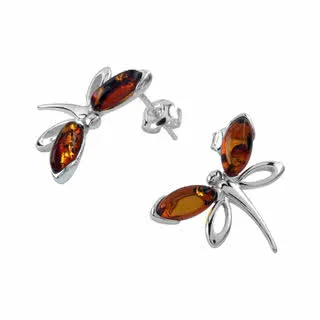 Golden Honey Amber Dragonfly Earrings