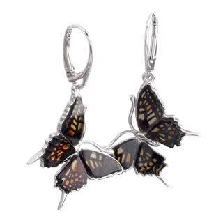 Baltic Amber Butterflies Earrings - 50mm Drop Length