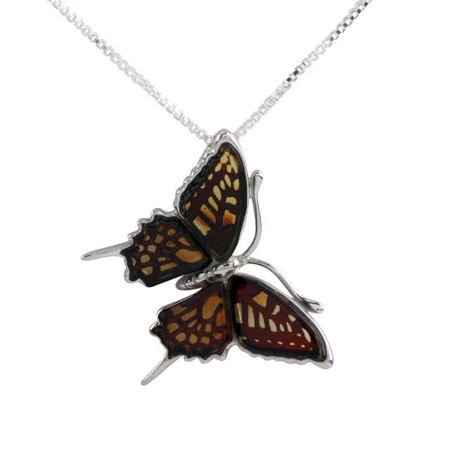 Baltic Amber Hand Engraved Butterfly Pendant