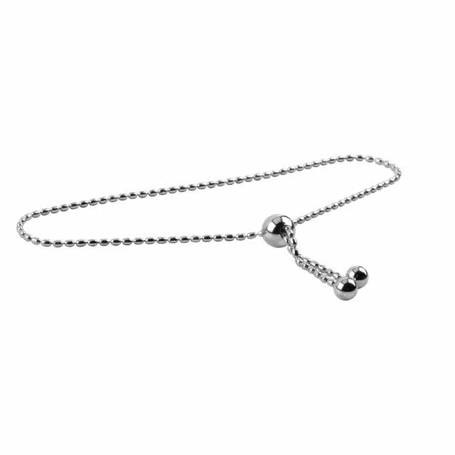 Rhodium  Plated Sterling Silver Bead Slider Bracelet