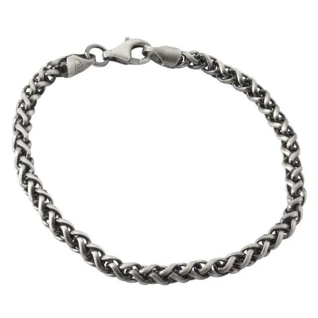 Men's Oxidised Silver Braided Curb Bracelet - Gunmetal / Brushed Metal Finish - 4.60mm Width
