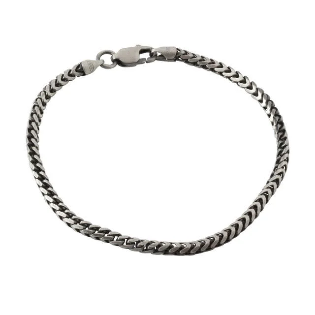Oxidised Men's Franco Sterling Silver Bracelet - 3.20mm width links - Weighs 10.20 grams