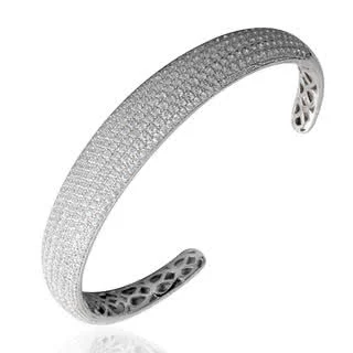 Rhodium Plated 7 Row Micro Set Silver Secret Heart Bangle