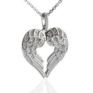 Double Silver Angel Wing CZ Pendant