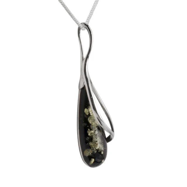 Green Amber Pendant Teardrop  - Set with a 30mm long piece of green Baltic amber