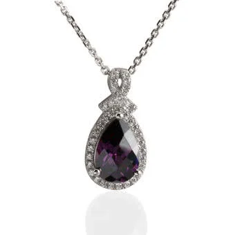 Purple Pearcut CZ Bow Pendant and Chain Purple Pearcut CZ Bow Pendant and Chain