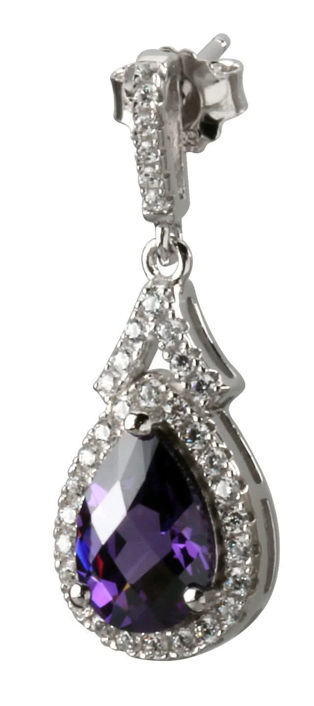 Purple Cubic Zirconia Drop Earrings - These stunning earrings have a 28mm drop