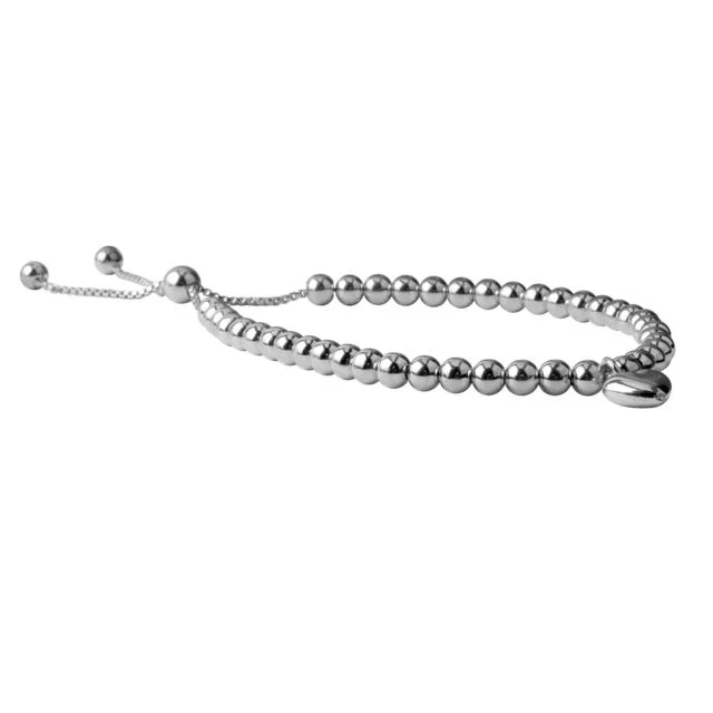 Silver Bead Bracelet with Heart Charm - Slider Bead 4mm