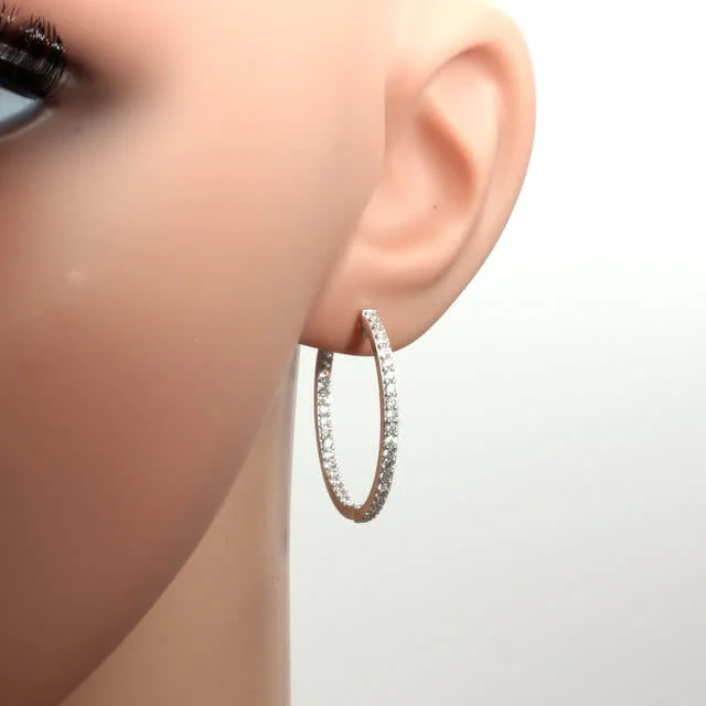 Silver Hoop Earrings - Cubic Zirconia