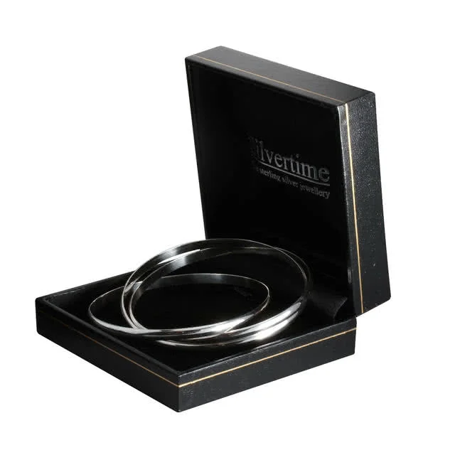 Sterling Silver Russian Bangle Set in Box - The design gives lots of movement and sparkle