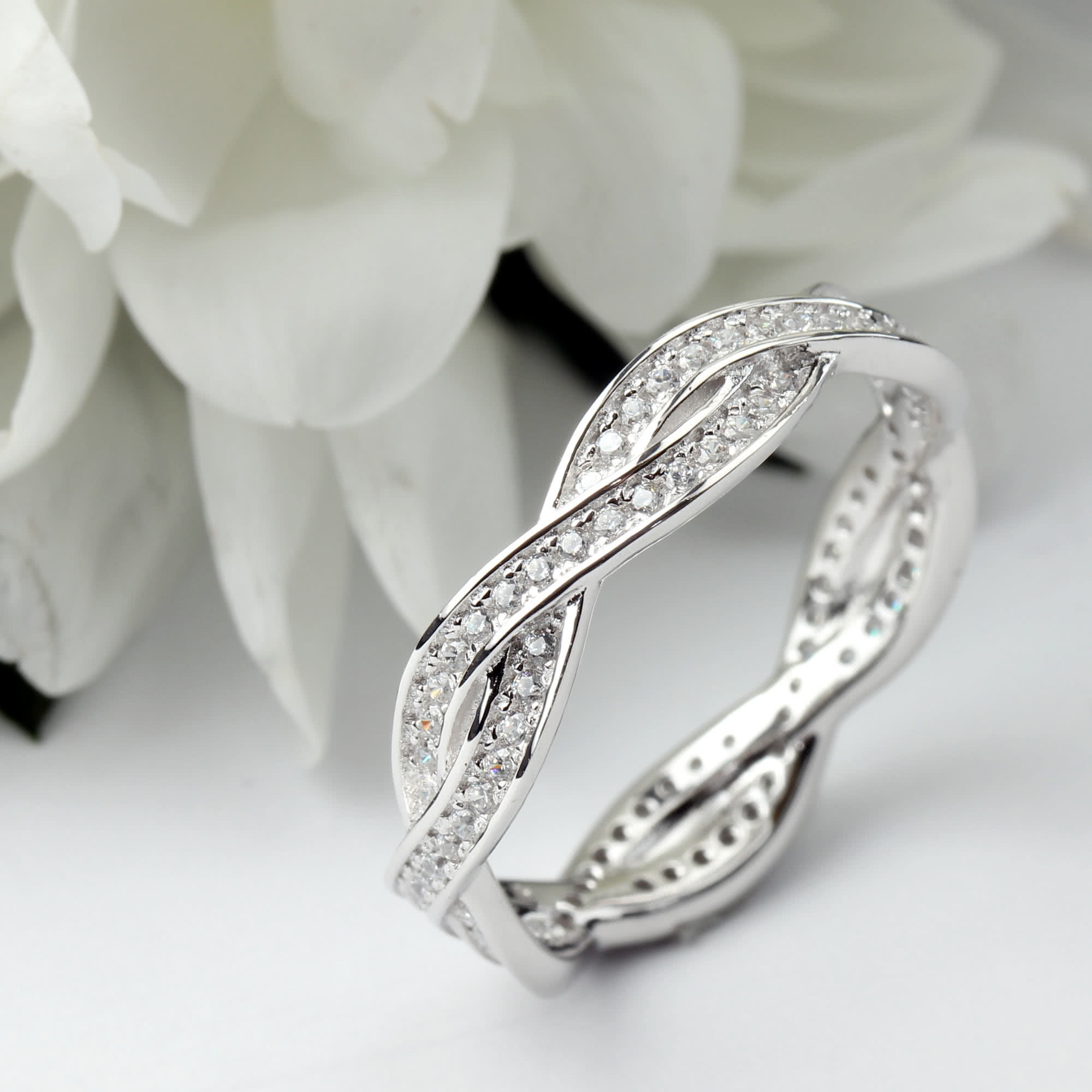 Full Eternity Double Entwined Sterling Silver Ring