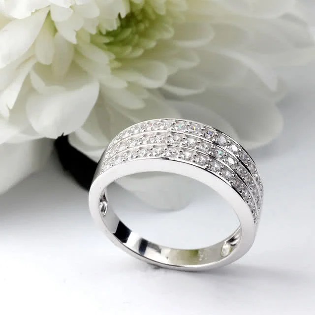 Triple Channel Set Sterling Silver Ring featuring a 7.90mm wide stone set section.