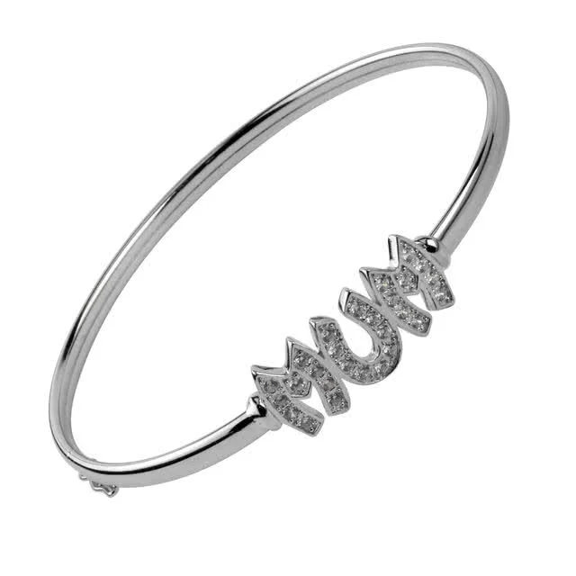 Sterling Silver MUM bangle - Set with Cubic Zirconia