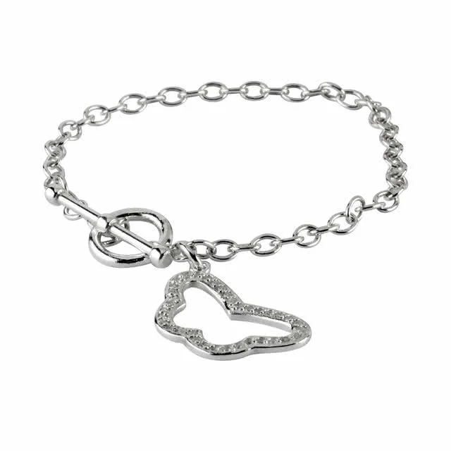 Butterfly Silver T-Bar Bracelet - 19cm - 7.5 inch lengths