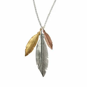 Triple Coloured Sterling Silver Feather Necklace Triple Coloured Sterling Silver Feather Necklace