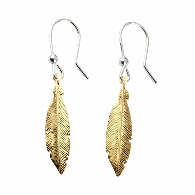 Sterling Silver Gold Plated Feather Earrings