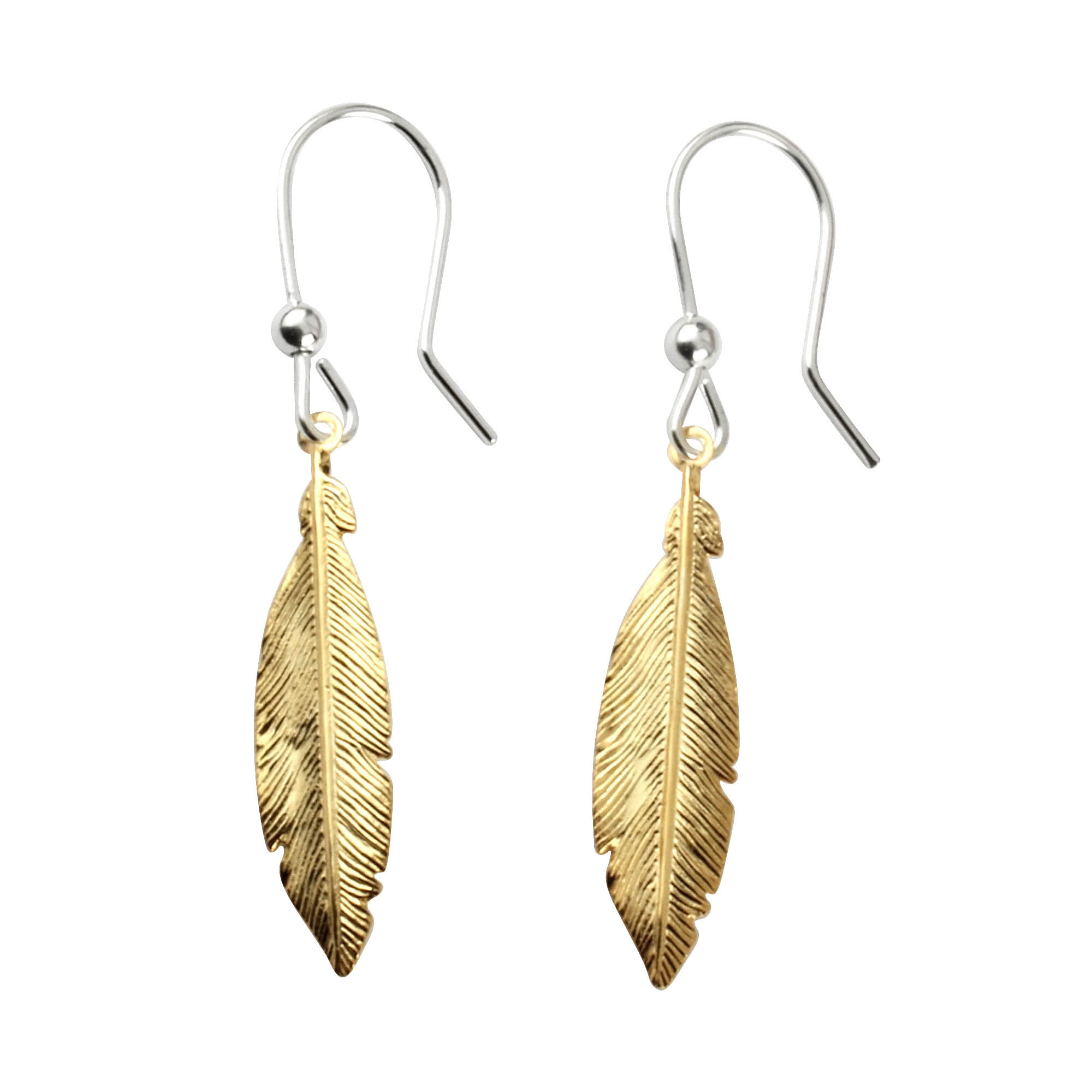 Yellow Gold Plated Feather Silver Earrings