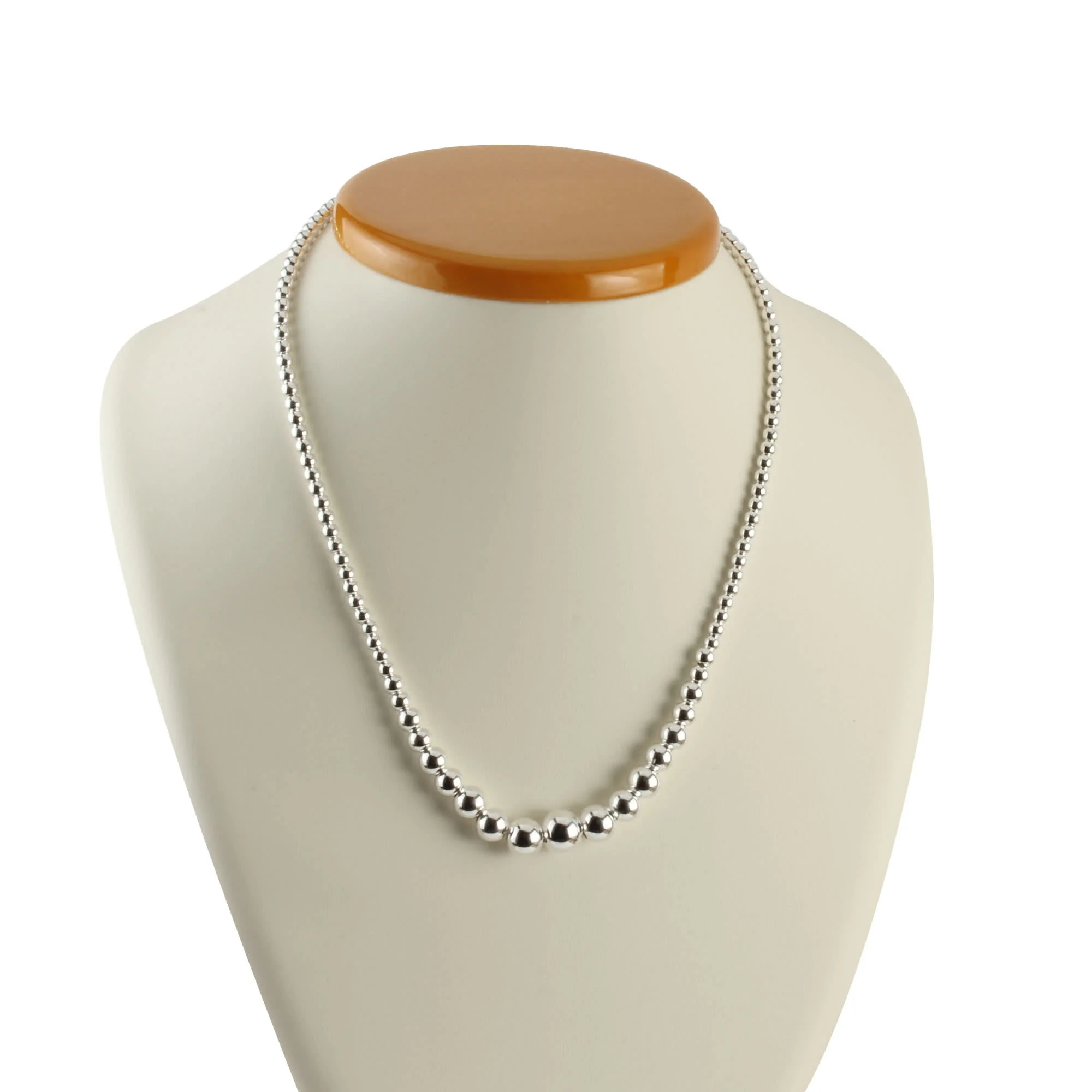 Adjustable Graduated Sterling Silver Bead Necklace