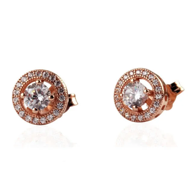 Rose Gold Plated Halo Studs