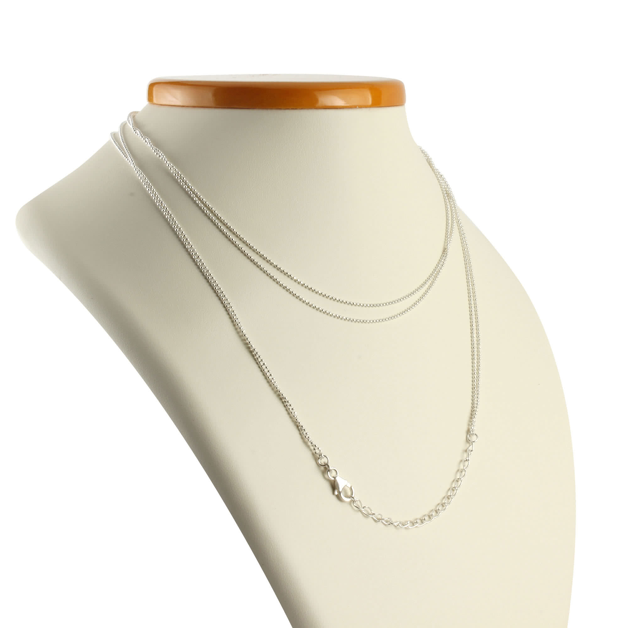 Sterling Silver Long Bead Chain Necklace