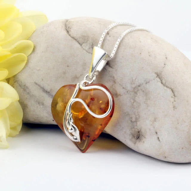 Sterling Silver Baltic Amber Heart