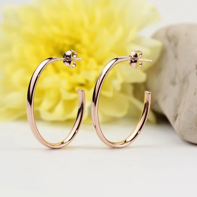 Sterling Silver Rose Gold Oval Earrings