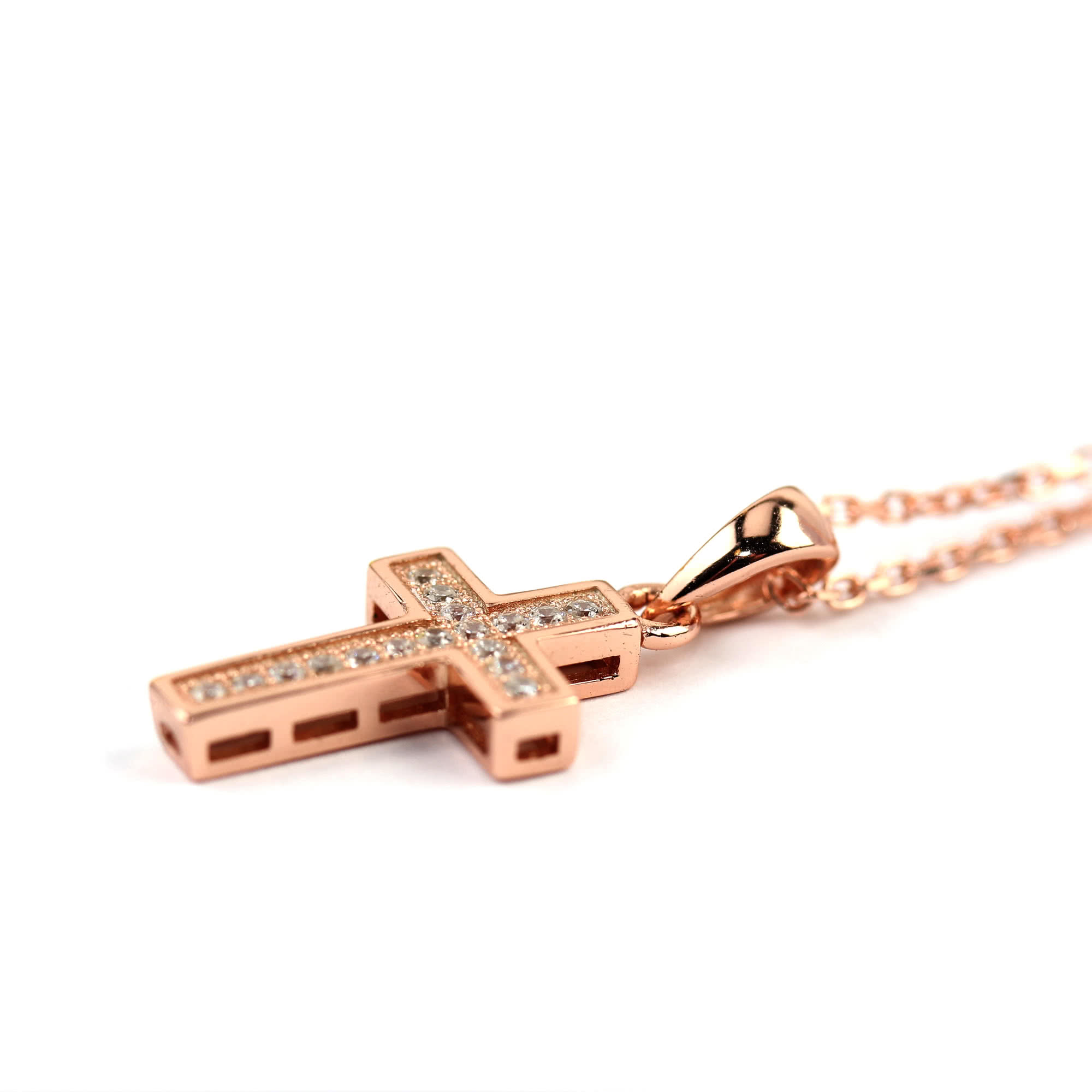 Side view of Rose Gold Plated Cross