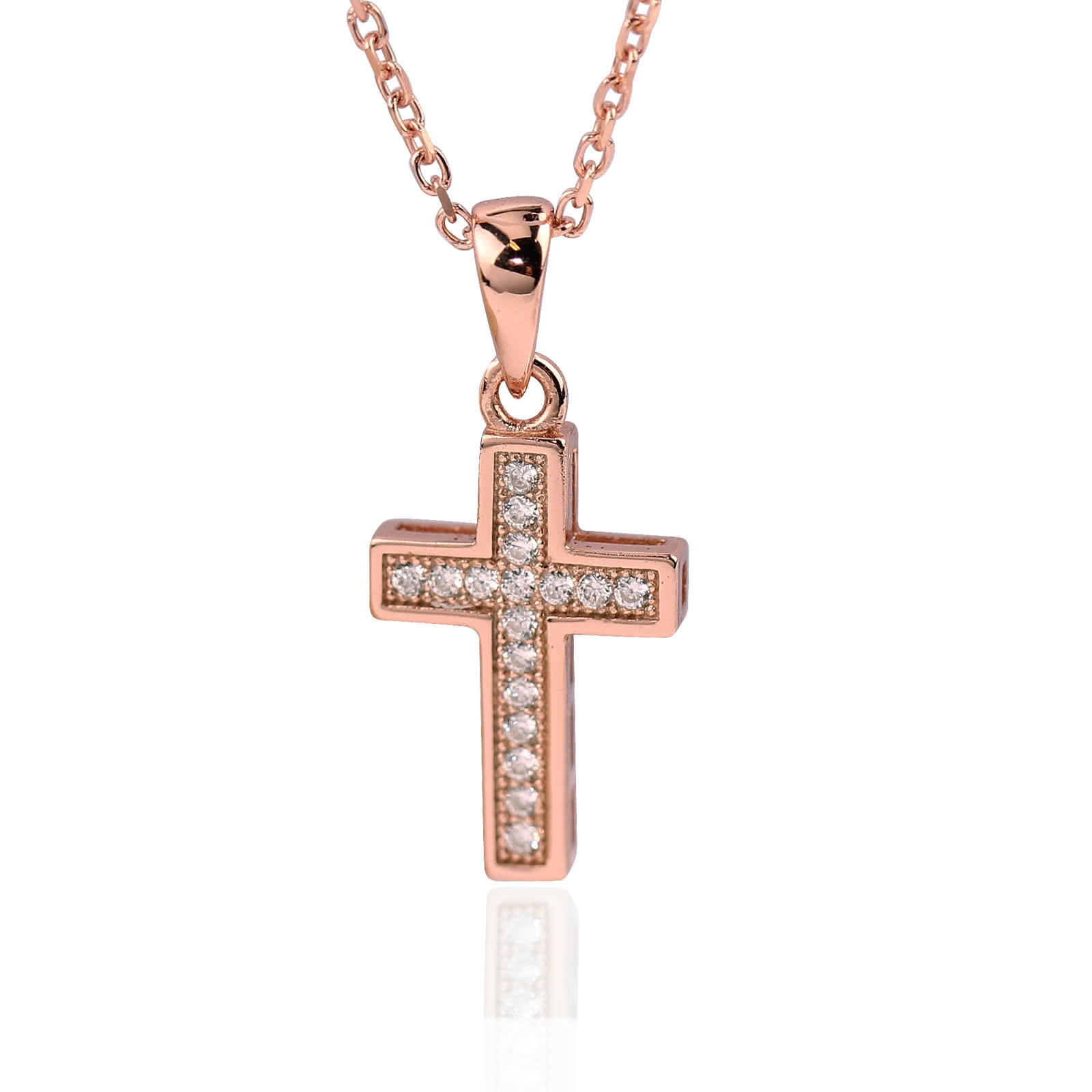 Rose Gold Plated Simulated Diamond Inset Cross