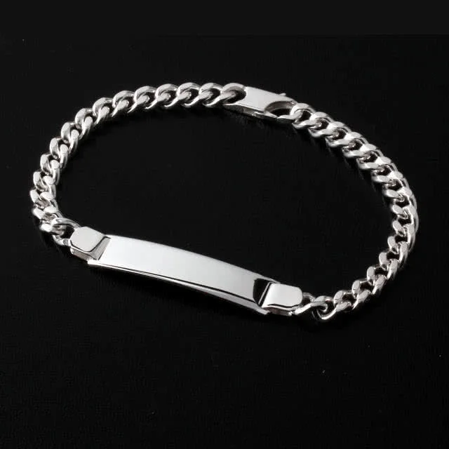 Solid Sterling Silver Identity Bracelet - Engraving on front and back