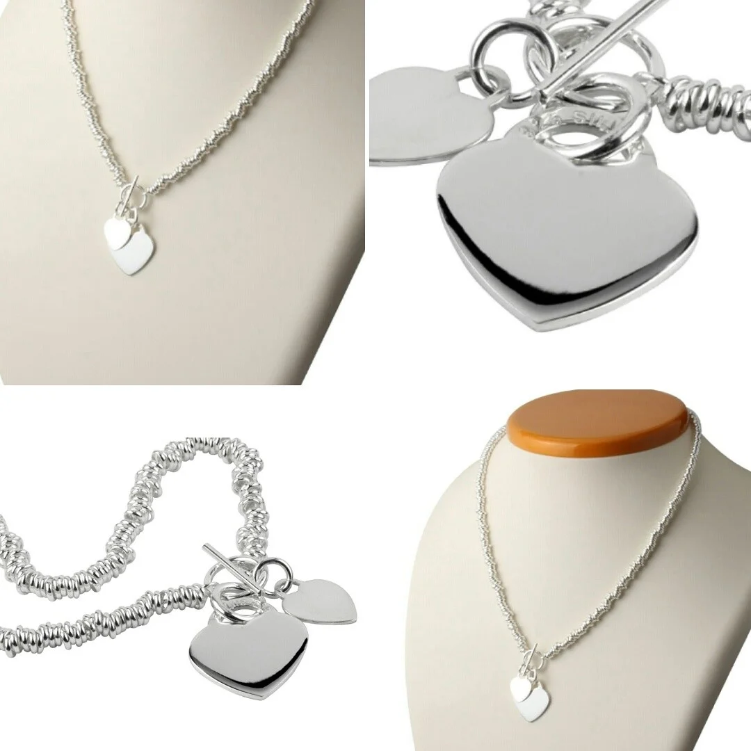 Double Heart Sterling Silver Sweetie Necklace Engravable Hearts