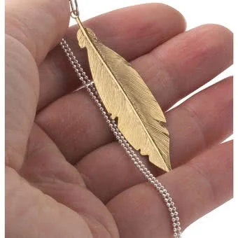 Large Gold Plated Sterling Silver Feather Necklace