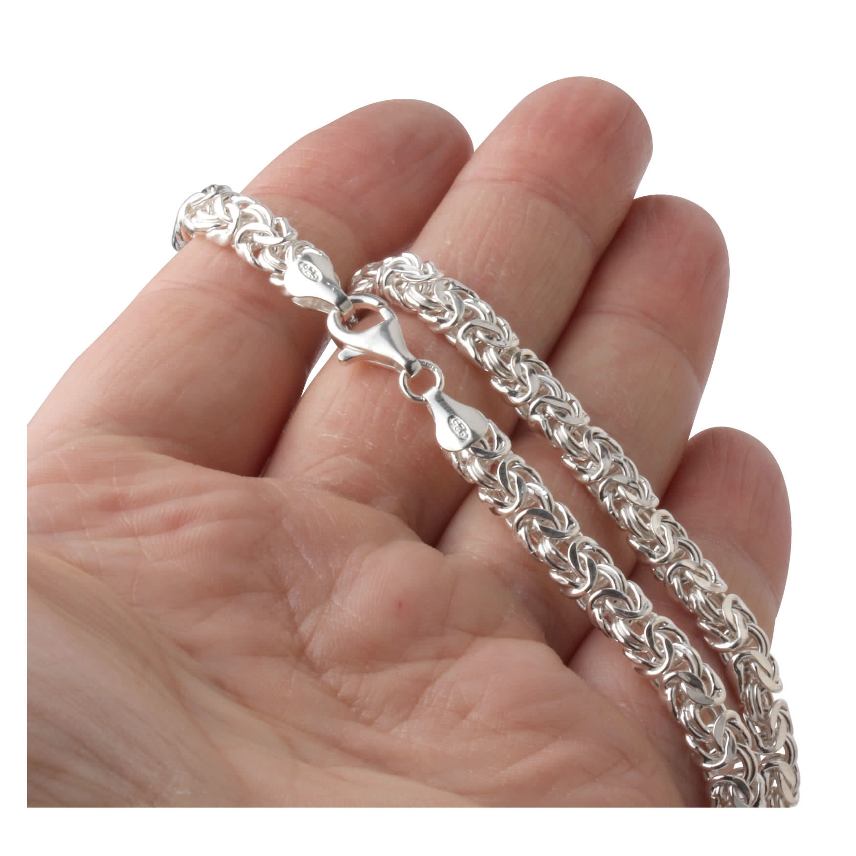 Ladies Diamond Cut Sterling Silver Byzantine Necklace