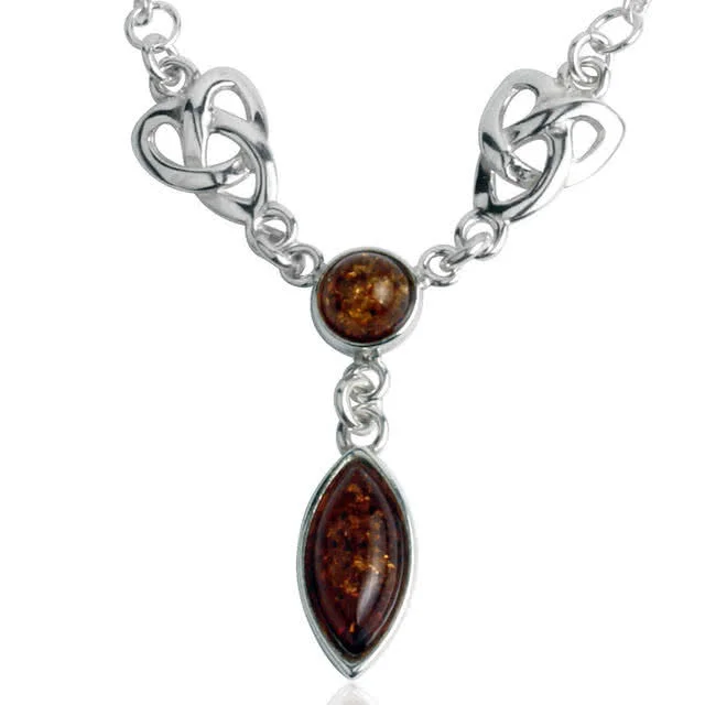 Celtic Knot Amber Sterling Silver Necklace