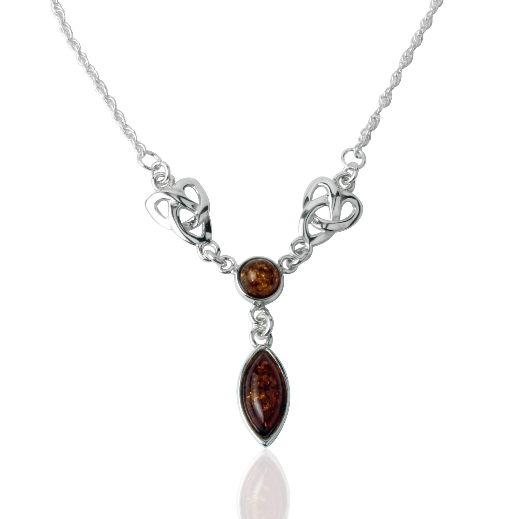 Amber Necklace - Celtic Knot Design in Silver