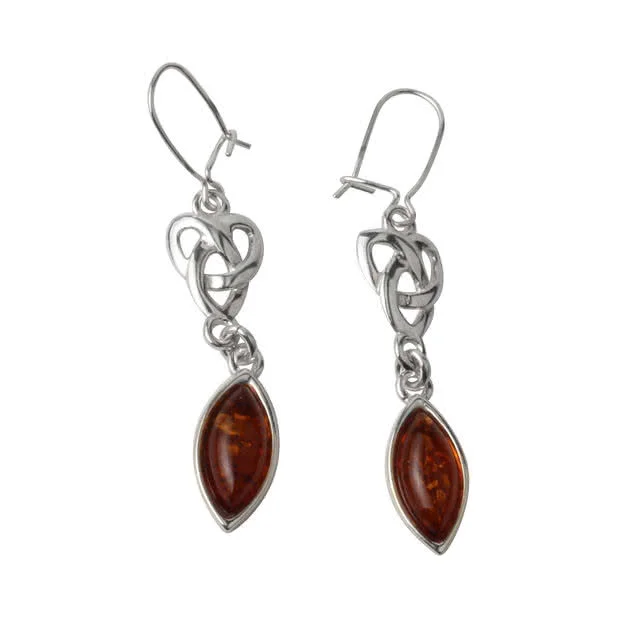 Long Celtic Knot Baltic Amber Drop Earrings