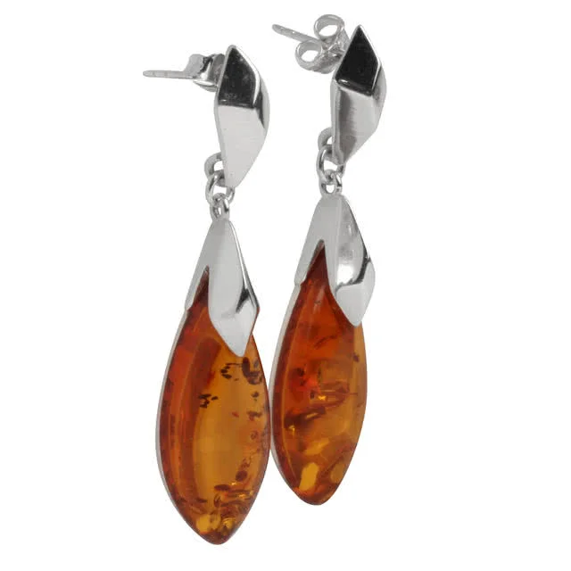 Long Baltic Amber Drop Earrings - The geometric design gives the earrings a very modern look.