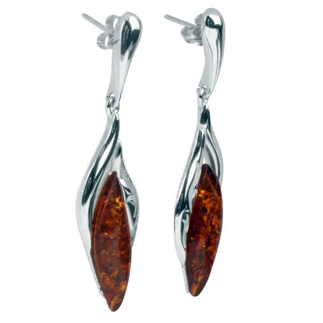 Long Baltic Amber Sterling Silver Drop Earrings