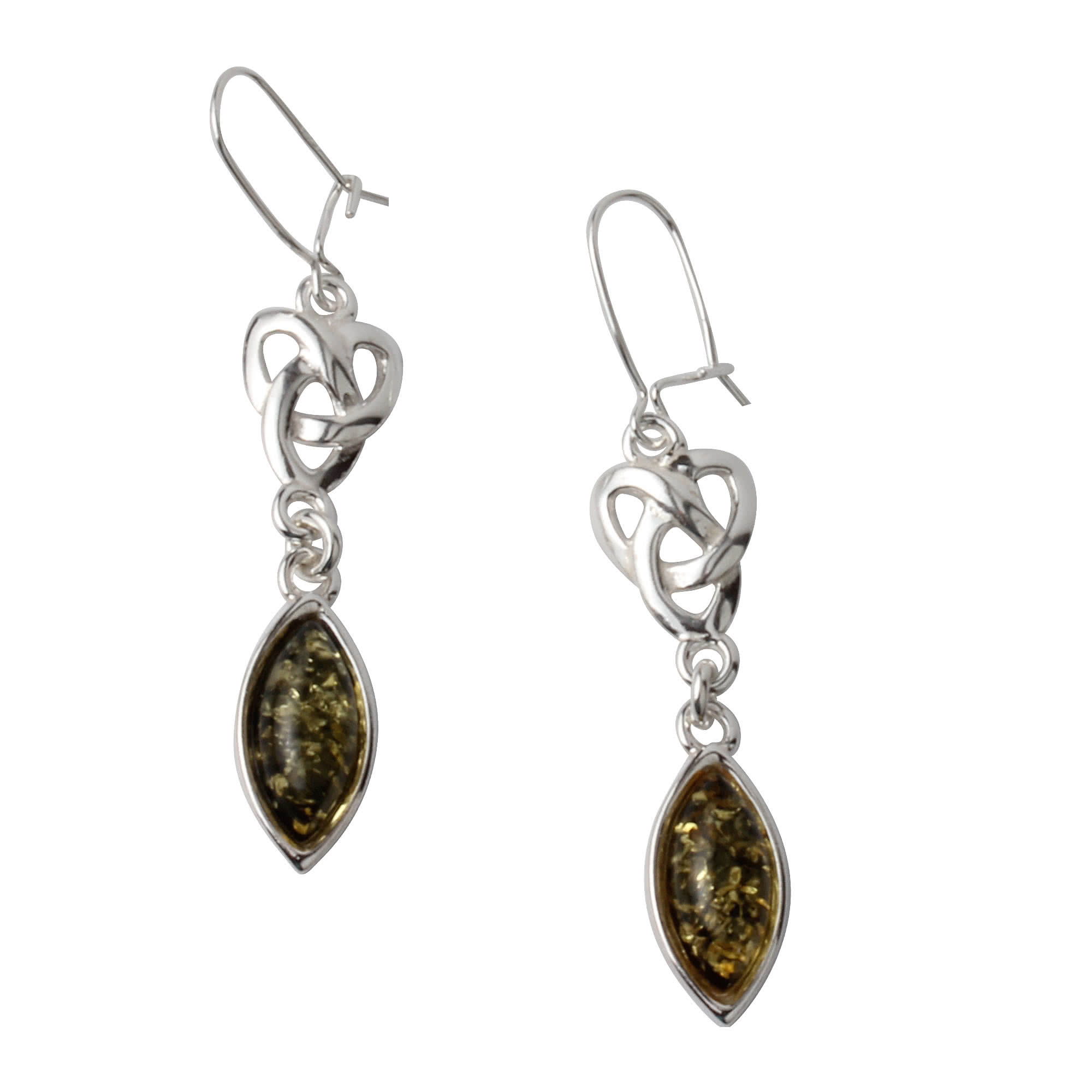 Celtic Green Amber Drop Earrings