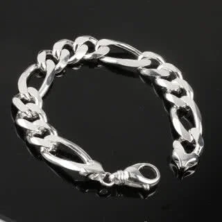 Men's Wide Sterling Silver Figaro Bracelet - 13mm Width Links