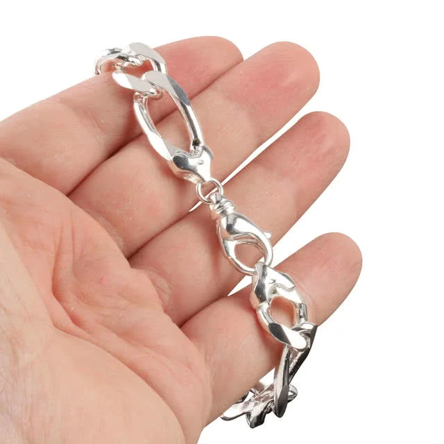 Gents Heavy Silver Figaro Bracelet - Classic Italian Figaro Chain Design