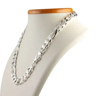 13mm Wide Heavy Silver Figaro Chain Necklace