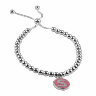 Pink Enamel Initial Charm Slider Bead Bracelet