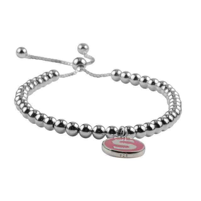 Silver Slider Bead Bracelet with Initial Charm