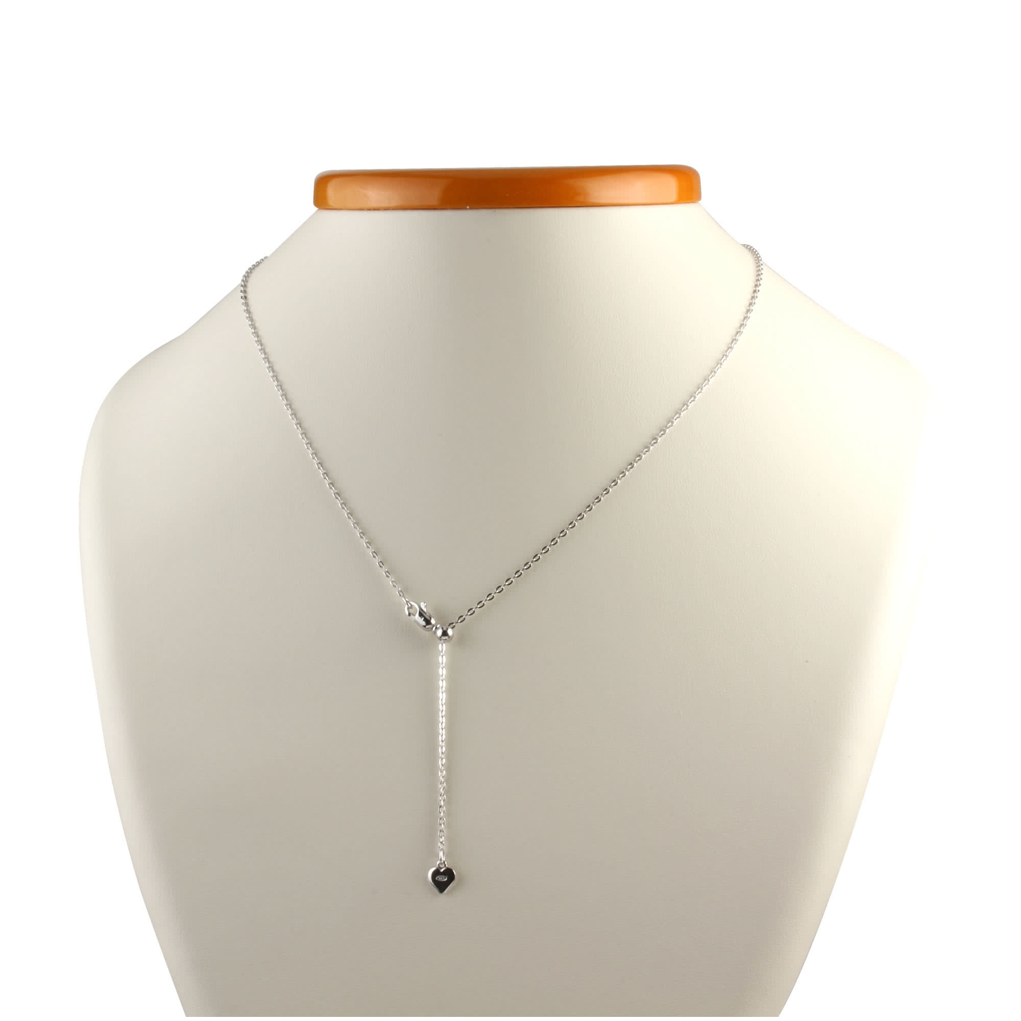 18-Inch Rhodium Plated Necklace with 4mm Light Amethyst Birthstone Beads and Sterling Silver Heart Charm.