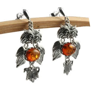 Moving Amber Owl Earrings