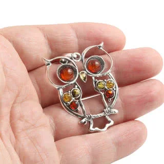 Multi Coloured Baltic Amber Owl Pendant