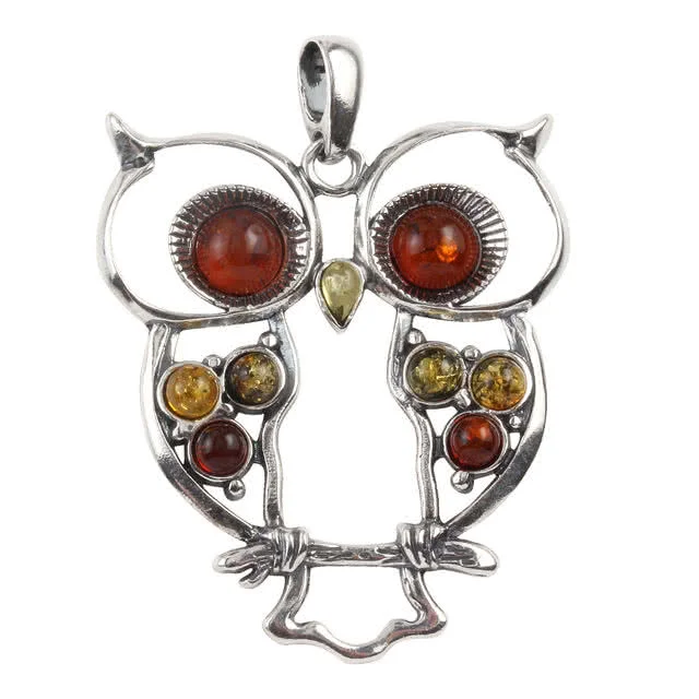 Large Baltic Amber Owl Pendant