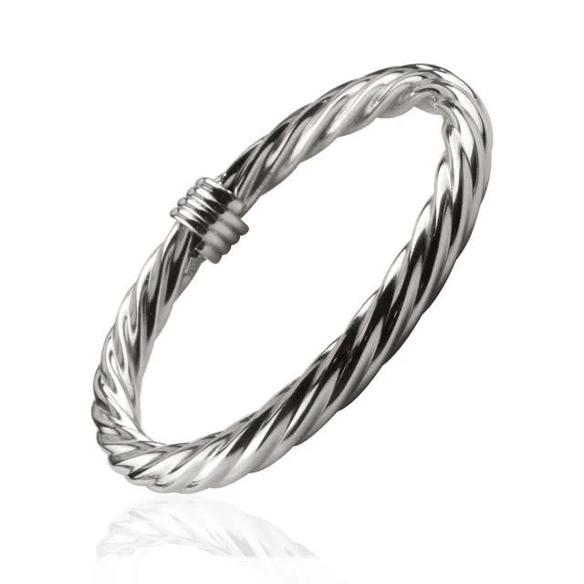 Twisted Sterling Silver Slave Bangle - Premium quality 8mm silver stacking bangle