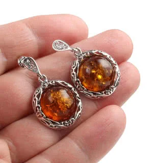 Cognac Baltic Amber Drop Earrings