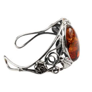 Handcrafted Rose and Leaf Design Baltic Amber Bangle